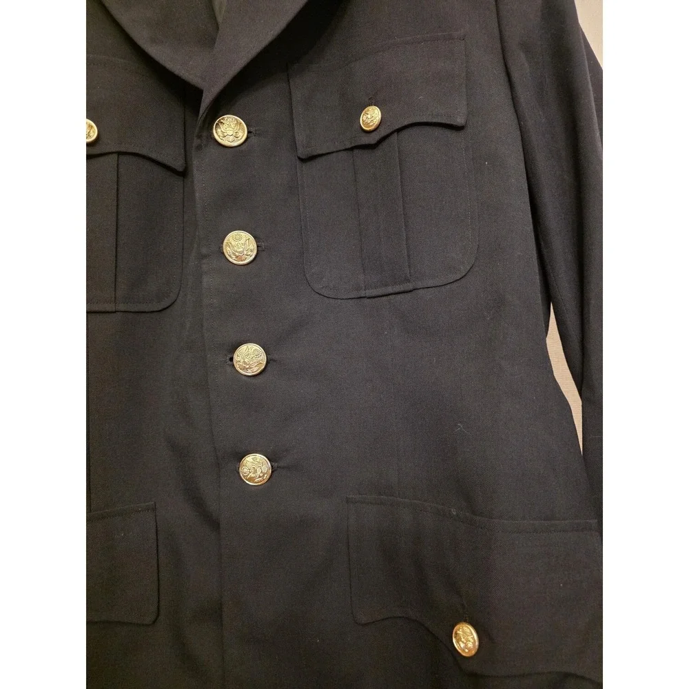 Vintage Sangwoo Suit Jacket Mens 40 Black Navy Officer Gold Buttons Hong Kong 90